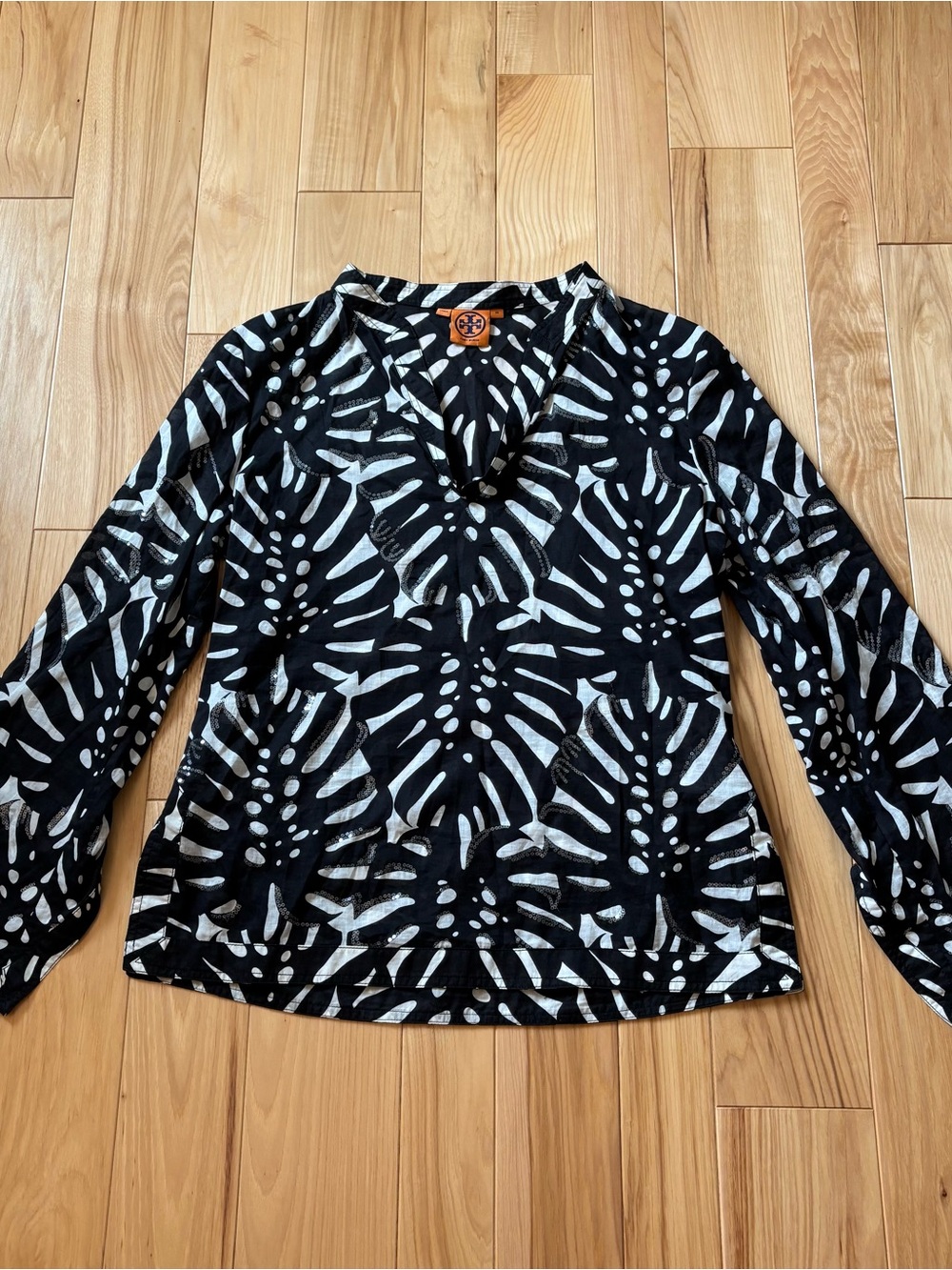 Tory Burch Black White Patterned Sequin Embellished Cotton Swim Coverup